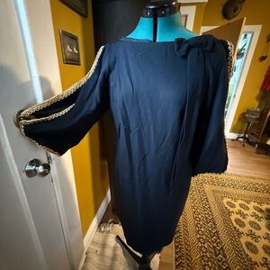 Vintage Unique Black and Gold Wiggle Sheath Mini Dress Size Small to Medium